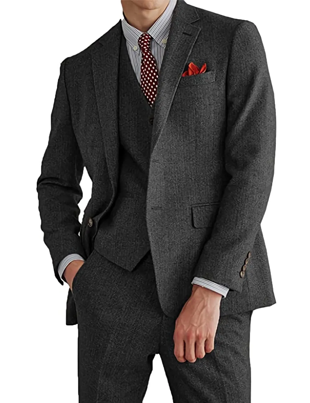 Menseventwear Classic 3 Pieces Mens Suit Herringbone Tweed Notch Lapel Tuxedos (Blazer+vest+Pants) sold by Mens Event Wear product image thumbnail 5