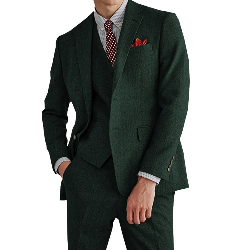 Classic 3 Pieces Mens Suit Herringbone Tweed Notch Lapel Tuxedos (Blazer+vest+Pants) sold by Mens Event Wear