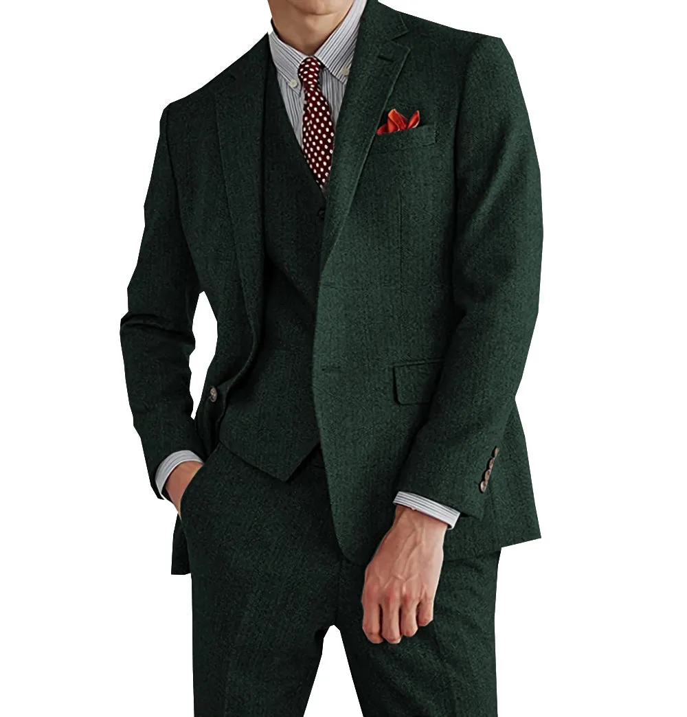 Menseventwear Classic 3 Pieces Mens Suit Herringbone Tweed Notch Lapel Tuxedos (Blazer+vest+Pants) sold by Mens Event Wear