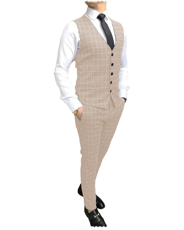 Formal Mens Suit Notch Lapel Blazer Plaid 2 Pieces (Vest+Pants) sold by Mens Event Wear