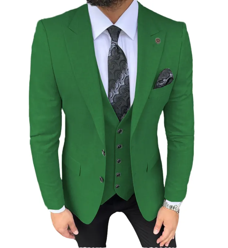 Formal Men's 3 Pieces Slim Fit Solid Color Peak Lapel Tuxedos (Blazer+vest+Pants) sold by Mens Event Wear