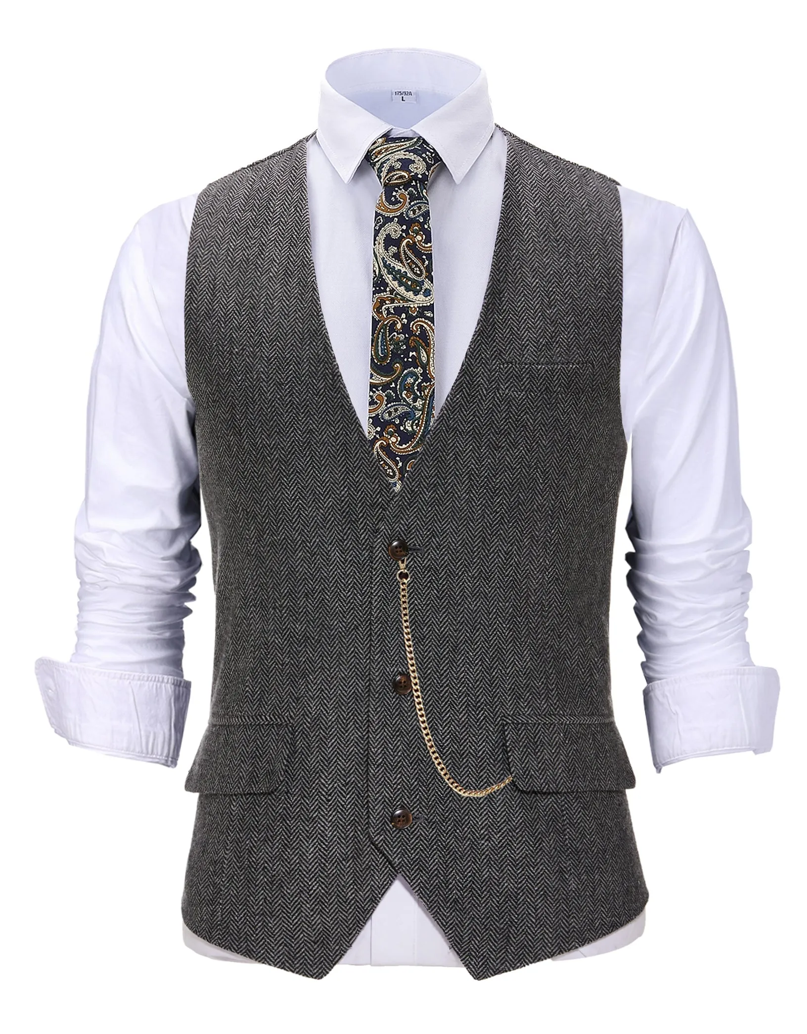 Menseventwear Vintage Classical Men's Slim Fit Herringbone V Neck Waistcoat sold by Mens Event Wear
