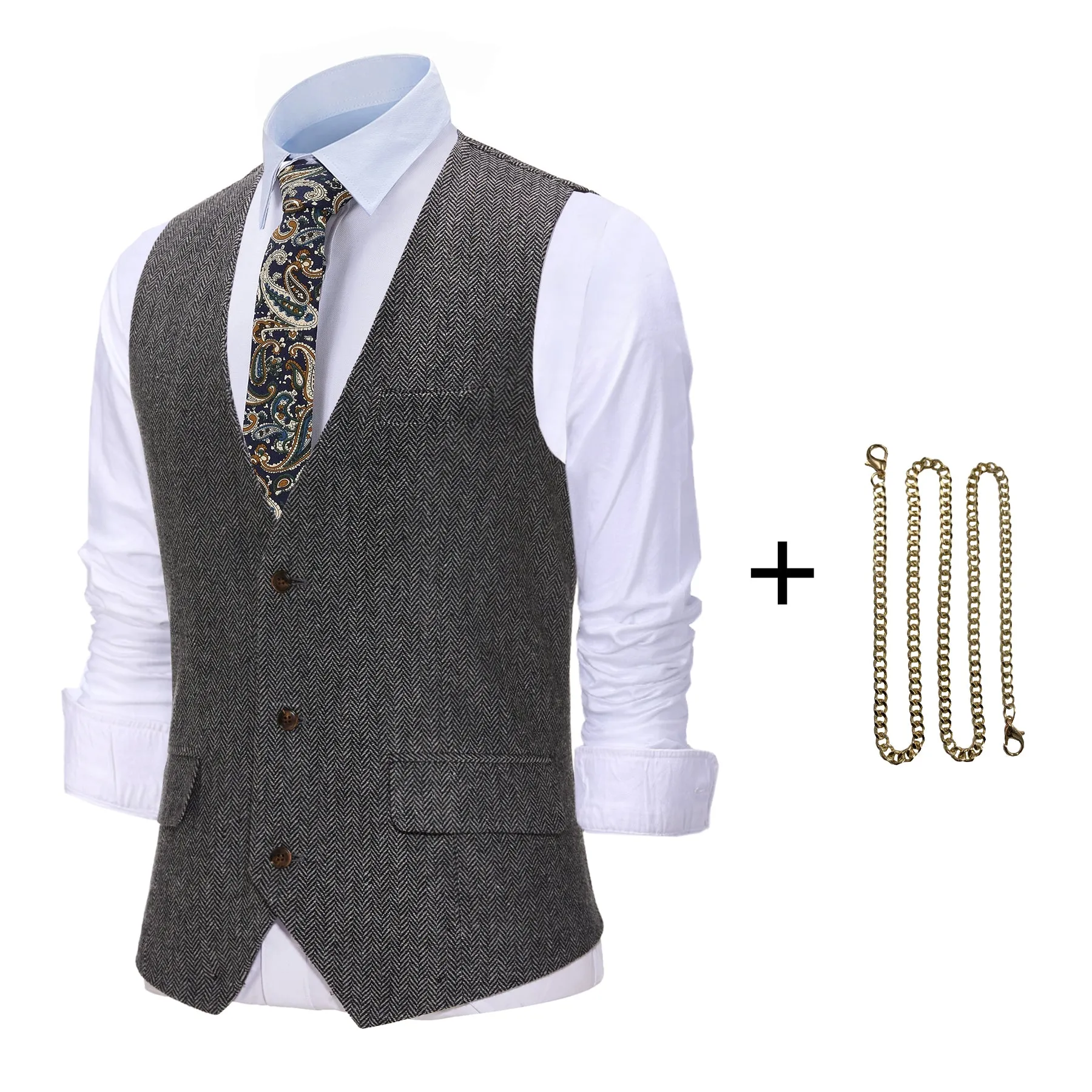 Menseventwear Vintage Classical Men's Slim Fit Herringbone V Neck Waistcoat sold by Mens Event Wear product image thumbnail 2