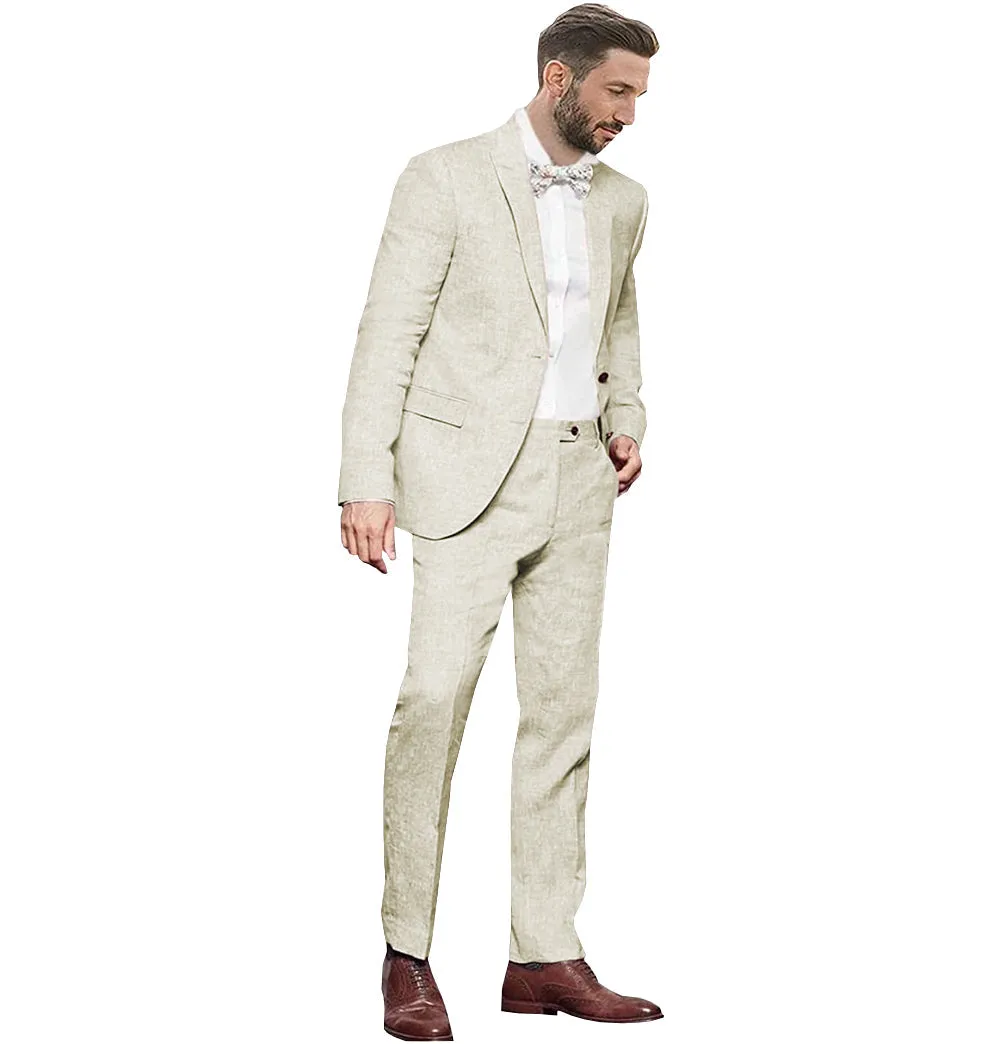 Formal 2 Pieces Mens Suit Flat Linen Notch Lapel Suit (Blazer + Pants) sold by Mens Event Wear