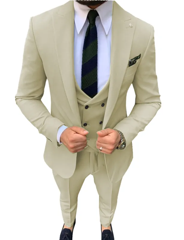 3 Pieces Mens Suit Slim Fit Solid Peak Lapel Tuxedos (Blazer+vest+Pants) sold by Mens Event Wear