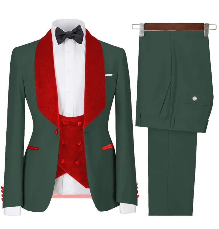 Menseventwear Formal 3 Pieces Mens Suit Flat Shawl Lapel Tuxedos (Blazer+vest+Pants) sold by Mens Event Wear