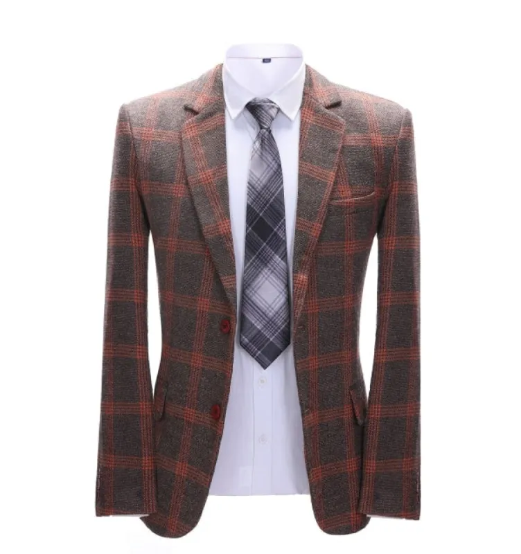 Formal Men's Burgundy Plaid Notch Lapel Blazer sold by Mens Event Wear