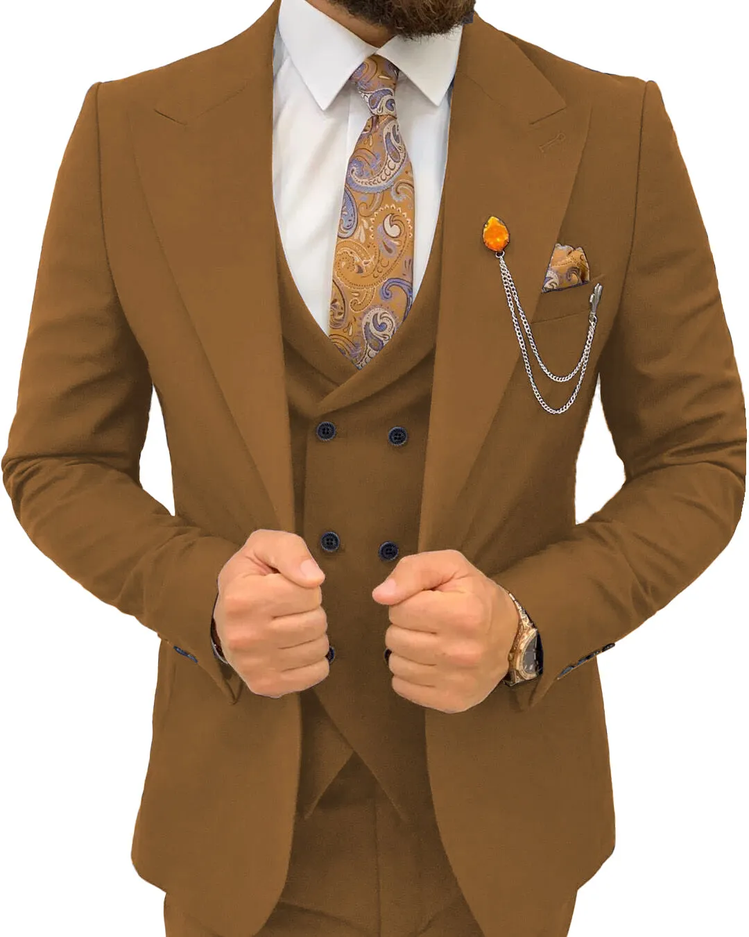 3 Pieces Mens Suit Slim Fit Flat Peak Lapel Double Breasted Tuxedos Groomsmen (Blazer+vest+Pants) sold by Mens Event Wear product image thumbnail 2