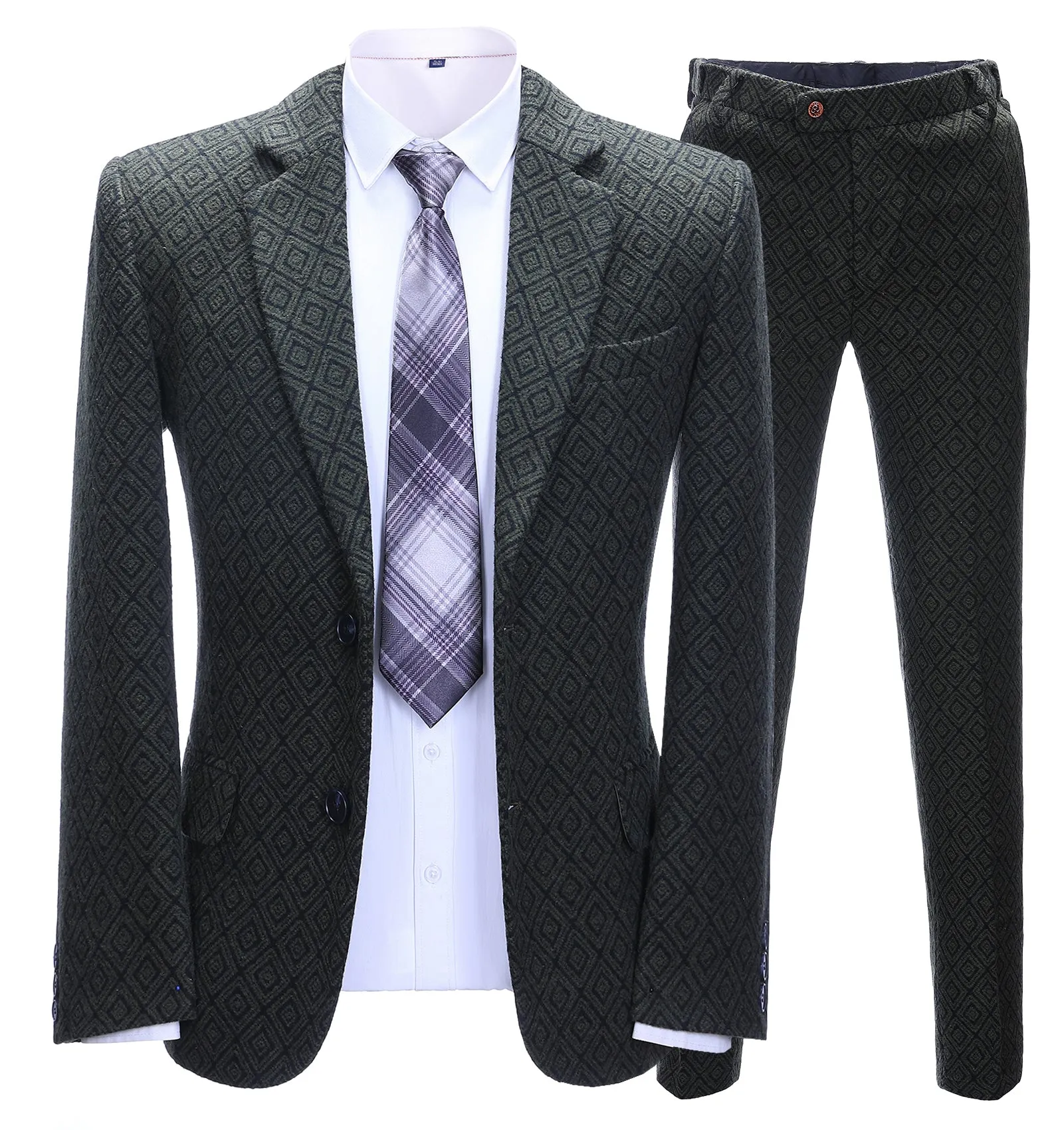 Men's 2 Pieces Formal Black Plaid Notch Lapel Tuxedos for Wedding(Blazer+Pants) sold by Mens Event Wear