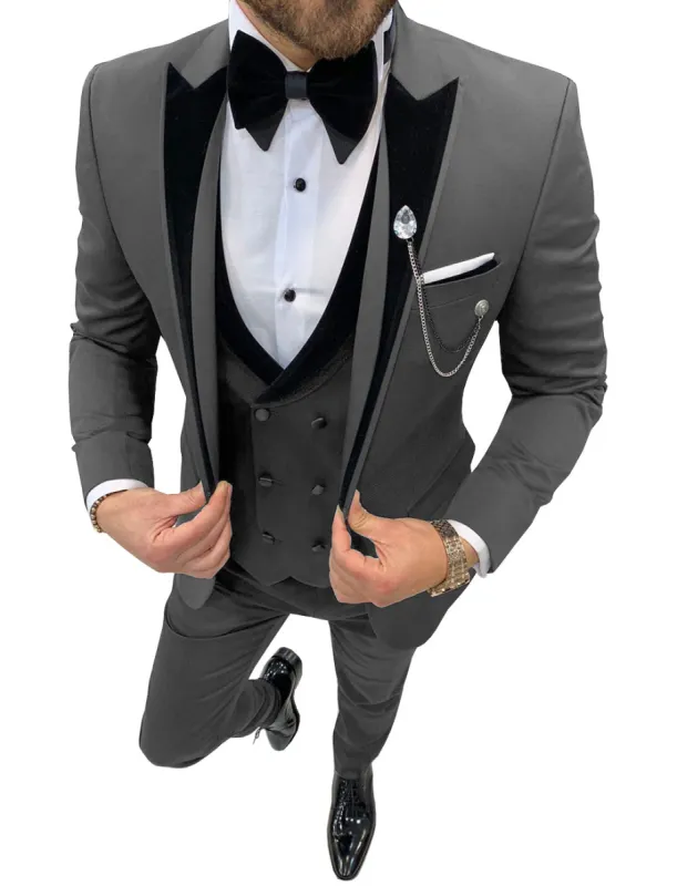 Menseventwear Formal 3 Pieces Mens Suit Classic Flat Peak Lapel Solid Tuxedos (Blazer+vest+Pants) sold by Mens Event Wear