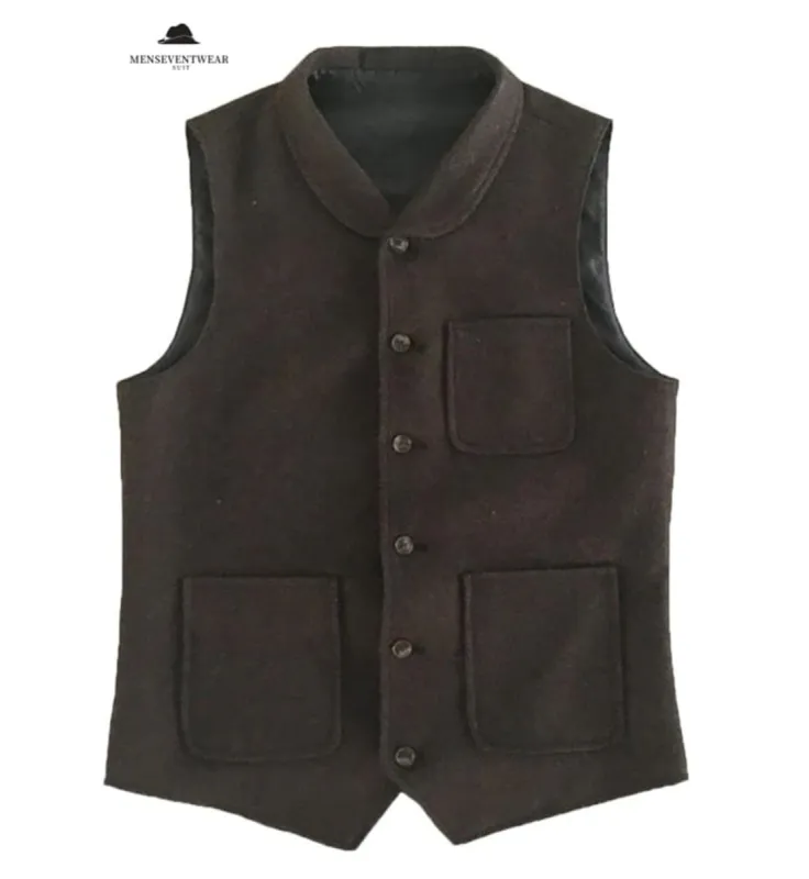 Casual Men's Classic Tweed Herringbone Crew Neck Waistcoat sold by Mens Event Wear