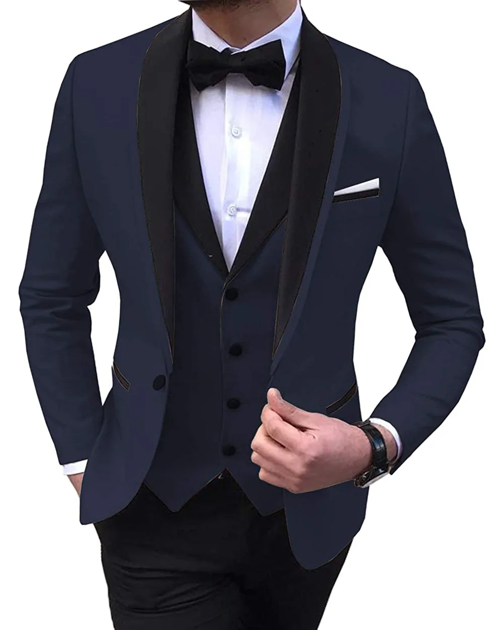 Menseventwear Formal 3 Pieces Mens Suit Flat Shawl Lapel Tuxedos (Blazer+vest+Pants) sold by Mens Event Wear product image thumbnail 2