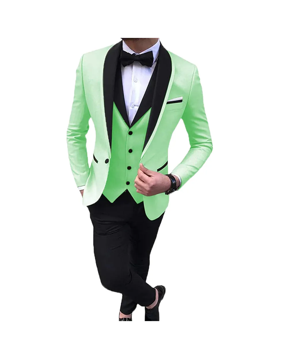 Menseventwear Formal 3 Pieces Mens Suit Flat Shawl Lapel Tuxedos (Blazer+vest+Pants) sold by Mens Event Wear