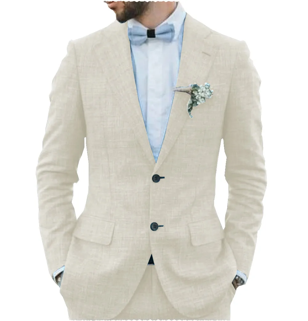 Fashion 2 Pieces Mens Suit Flat Linen Notch Lapel Suit (Blazer + Pants) sold by Mens Event Wear