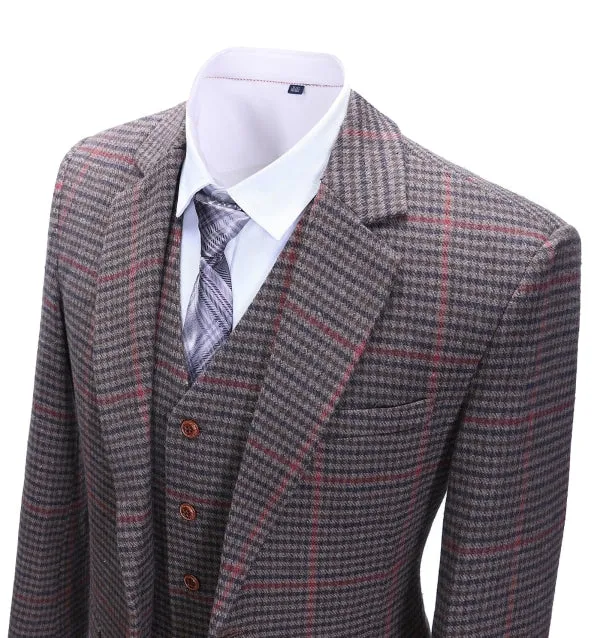 Menseventwear Men's Business 3 Pieces Formal Coffee Plaid Notch Lapel Suit (Blazer+vest+Pants) sold by Mens Event Wear product image thumbnail 3