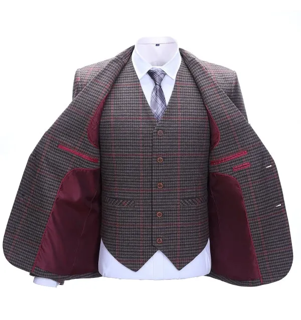 Menseventwear Men's Business 3 Pieces Formal Coffee Plaid Notch Lapel Suit (Blazer+vest+Pants) sold by Mens Event Wear
