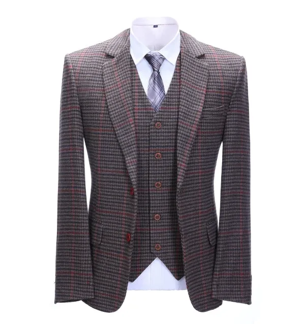 Menseventwear Men's Business 3 Pieces Formal Coffee Plaid Notch Lapel Suit (Blazer+vest+Pants) sold by Mens Event Wear product image thumbnail 2