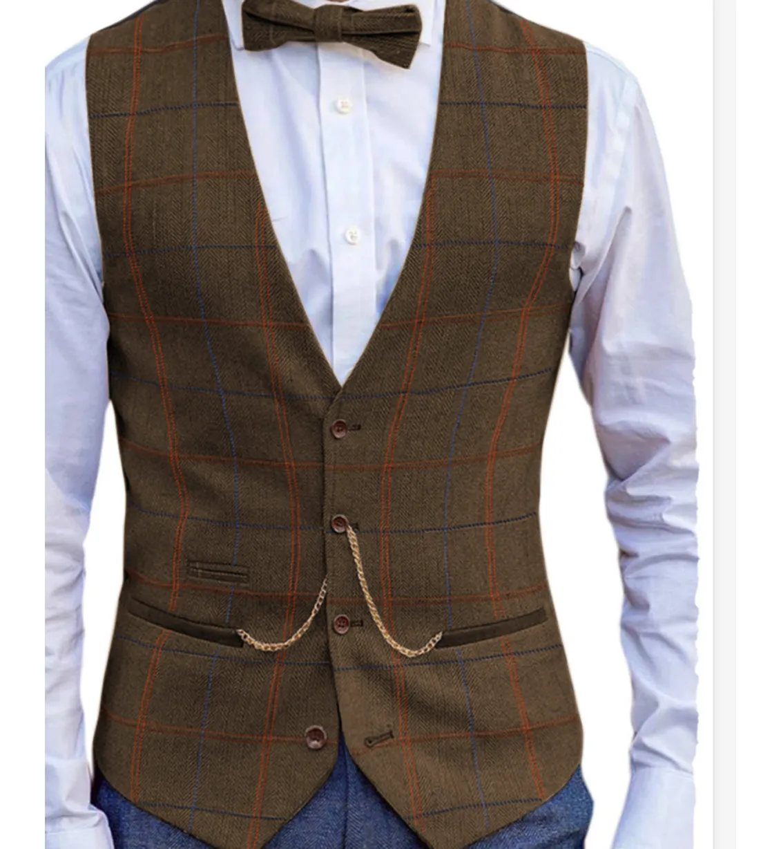 Casual Men's Fashion Plaid V Neck Waistcoat sold by Mens Event Wear