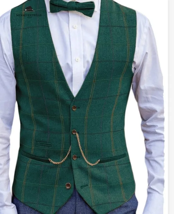 Casual Men's Fashion Plaid V Neck Waistcoat sold by Mens Event Wear product image thumbnail 3
