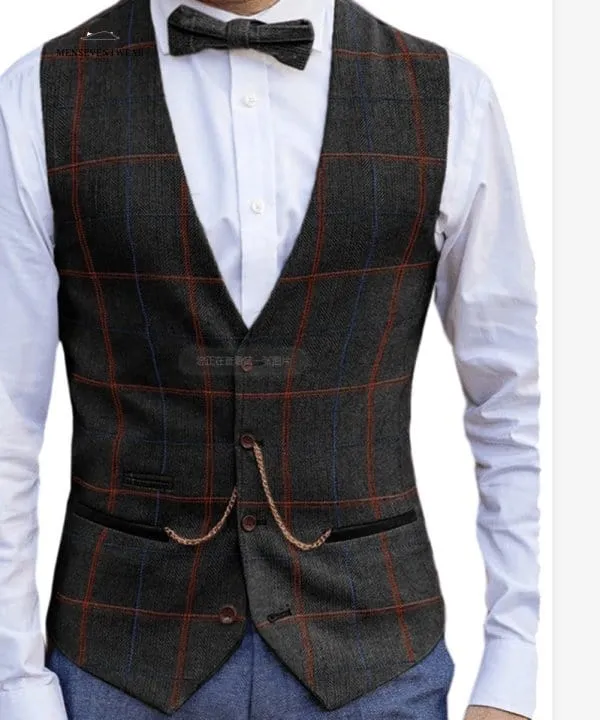 Casual Men's Fashion Plaid V Neck Waistcoat sold by Mens Event Wear product image thumbnail 2