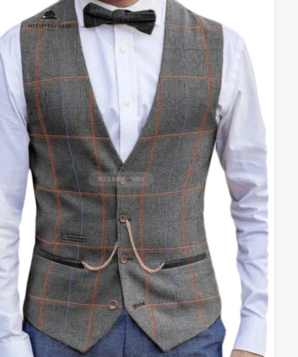 Casual Men's Fashion Plaid V Neck Waistcoat sold by Mens Event Wear product image thumbnail 4