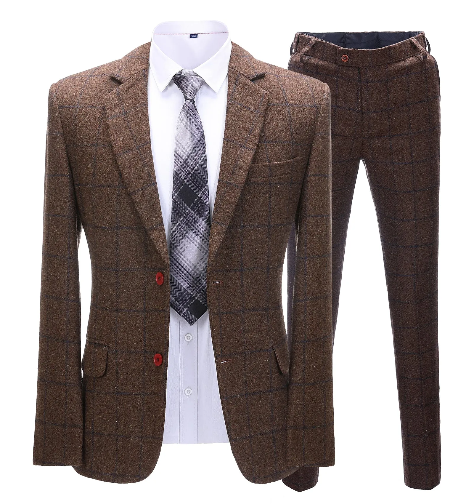 Menseventwear Men's 2 Pieces Formal Coffee Plaid Notch Lapel Tuxedos for Wedding(Blazer+Pants) sold by Mens Event Wear