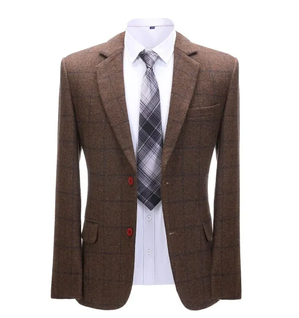 Menseventwear Men's 2 Pieces Formal Coffee Plaid Notch Lapel Tuxedos for Wedding(Blazer+Pants) sold by Mens Event Wear product image thumbnail 2