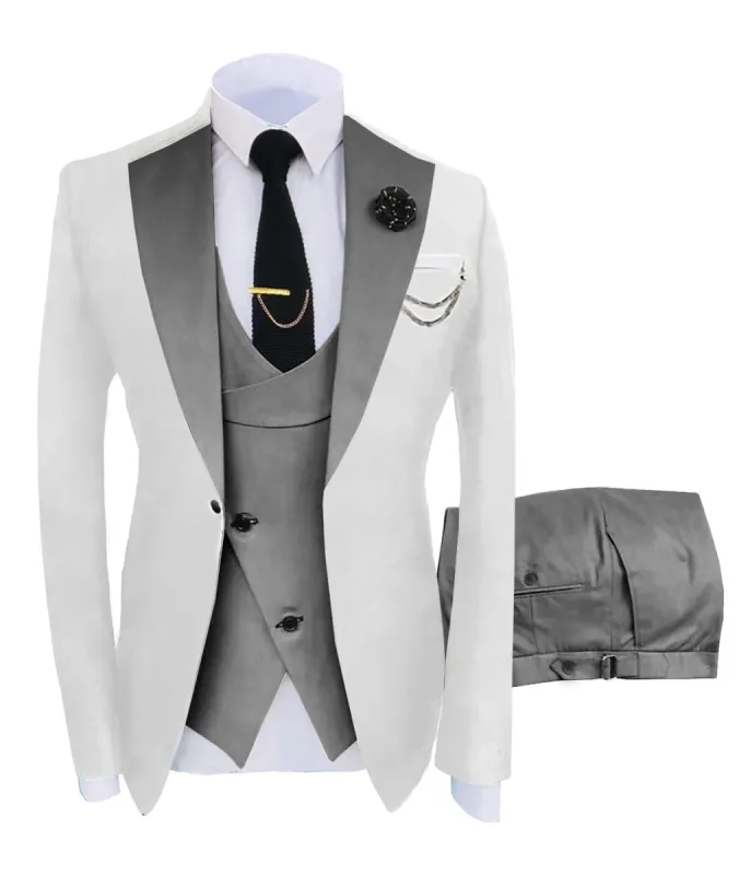 Menseventwear Formal Men's Suits Slim Fit 3 Pieces Notch Lapel Tuxedos (White Blazer+Vest+ Pant) sold by Mens Event Wear