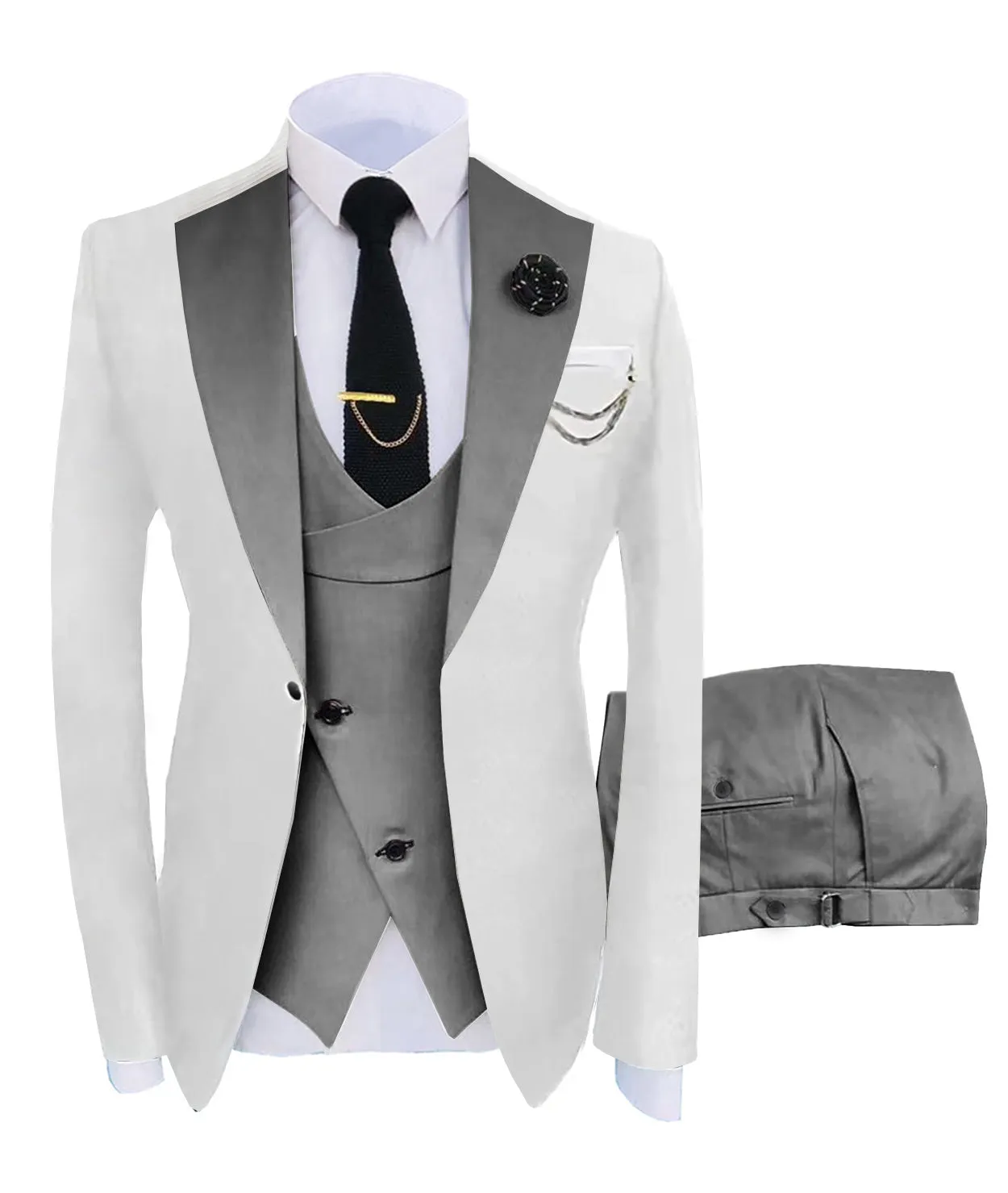 Menseventwear Formal Men's Suits Slim Fit 3 Pieces Notch Lapel Tuxedos (White Blazer+Vest+ Pant) sold by Mens Event Wear