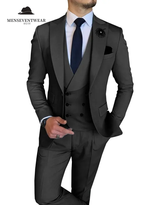 3 Piece Mens Suit Slim Fit Vest Solid Peak lapel Suit (Blazer + Vest + Pants) sold by Mens Event Wear product image thumbnail 4