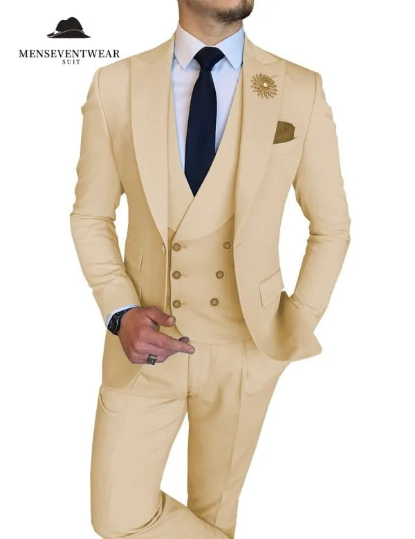 3 Piece Mens Suit Slim Fit Vest Solid Peak lapel Suit (Blazer + Vest + Pants) sold by Mens Event Wear product image thumbnail 2