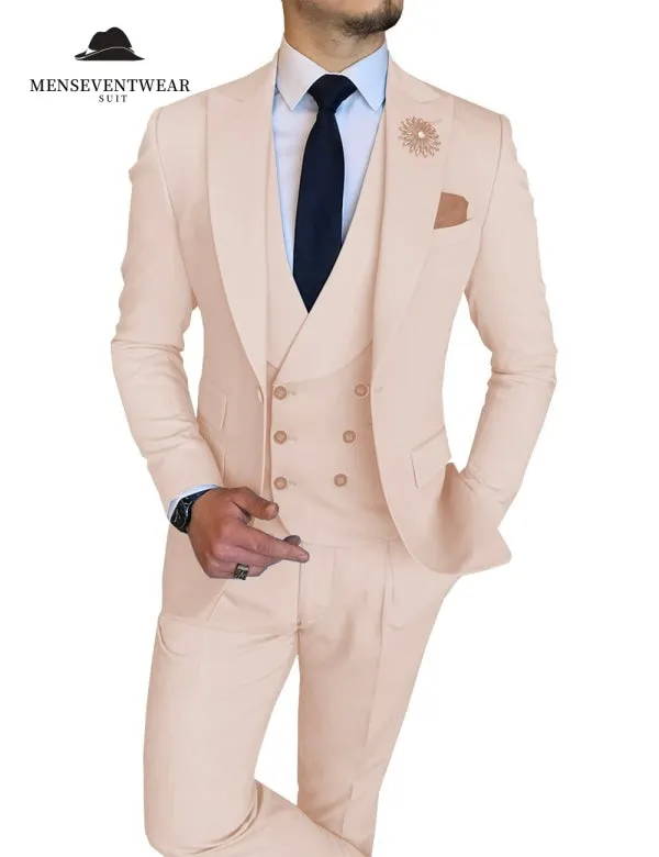 3 Piece Mens Suit Slim Fit Vest Solid Peak lapel Suit (Blazer + Vest + Pants) sold by Mens Event Wear