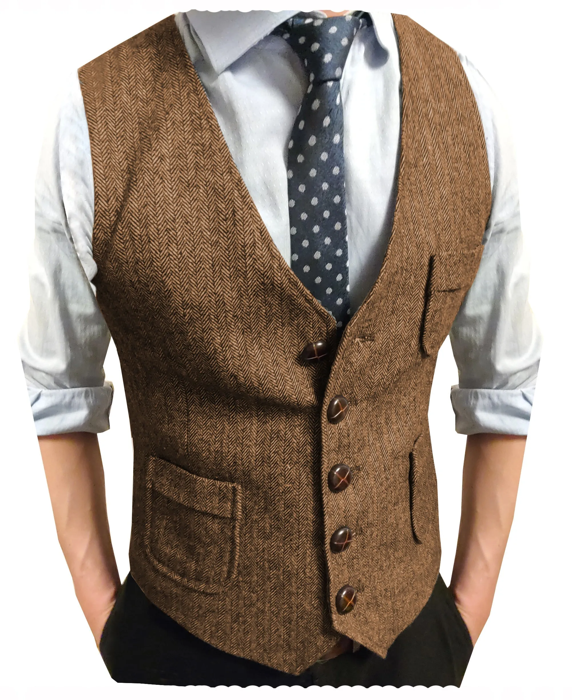 Menseventwear Casual Men's Classic Slim Fit Tweed Herringbone V Neck Waistcoat sold by Mens Event Wear product image thumbnail 3
