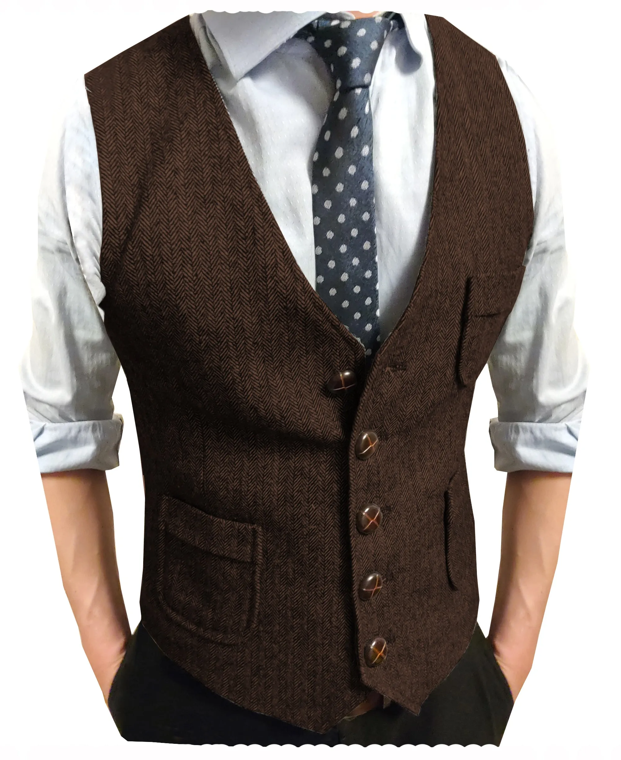 Menseventwear Casual Men's Classic Slim Fit Tweed Herringbone V Neck Waistcoat sold by Mens Event Wear product image thumbnail 5
