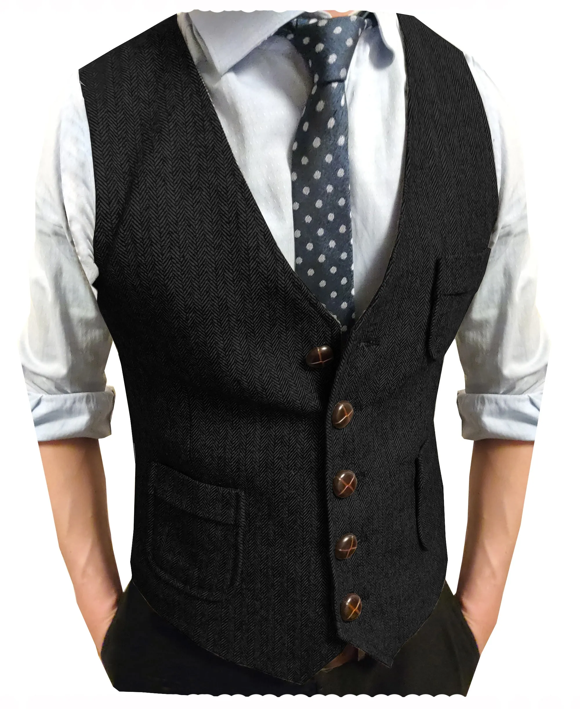 Menseventwear Casual Men's Classic Slim Fit Tweed Herringbone V Neck Waistcoat sold by Mens Event Wear product image thumbnail 2