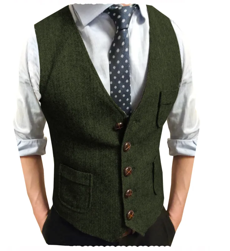 Casual Men's Classic Slim Fit Tweed Herringbone V Neck Waistcoat sold by Mens Event Wear