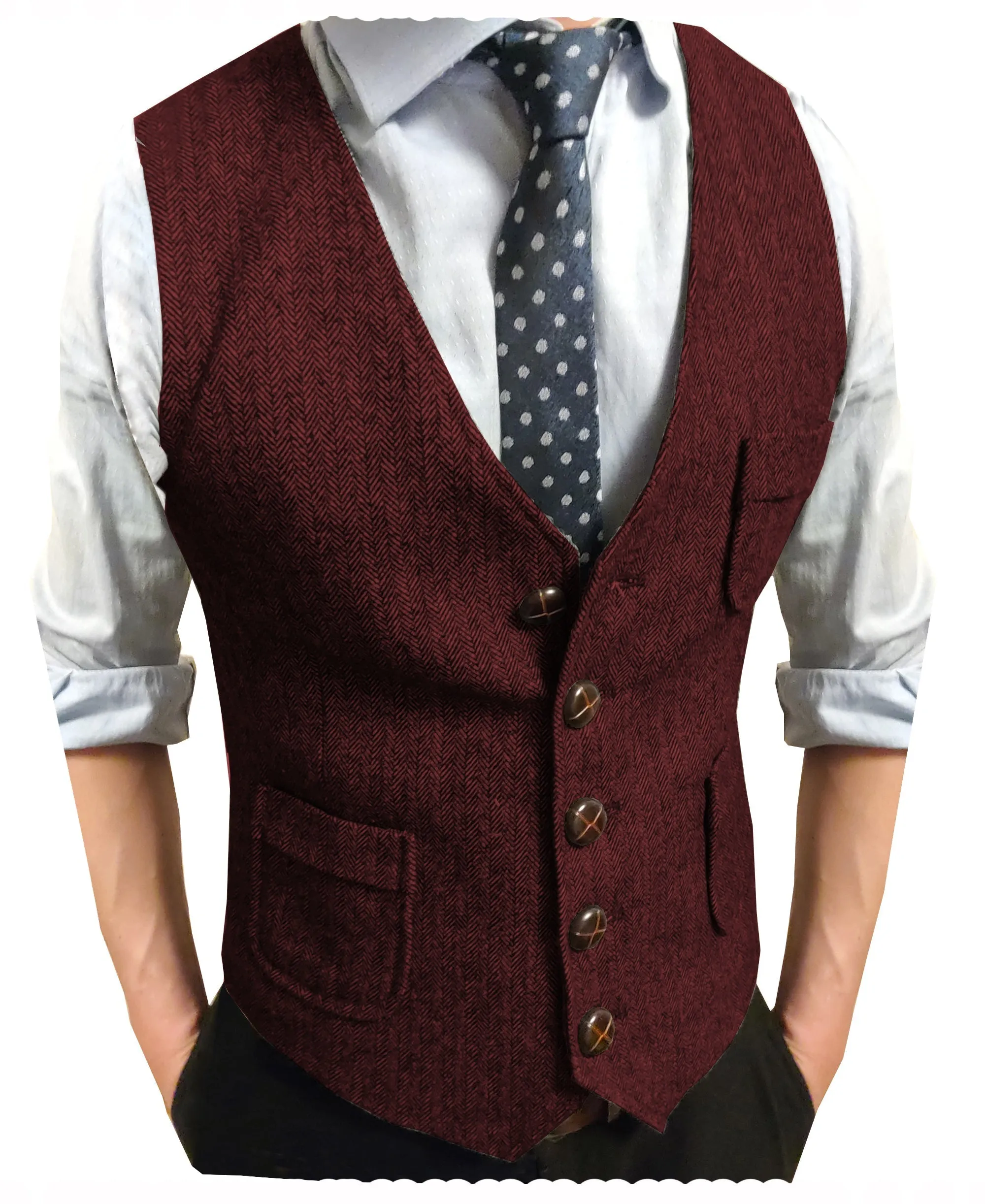 Menseventwear Casual Men's Classic Slim Fit Tweed Herringbone V Neck Waistcoat sold by Mens Event Wear product image thumbnail 4