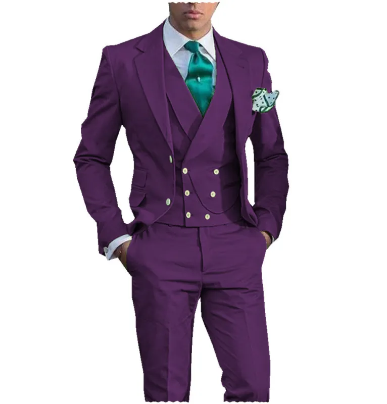 Business Men's 3 Piece Men's Suit Solid Color Flat Notch Lapel Tuxedo (Blazer + Vest + Pants) sold by Mens Event Wear
