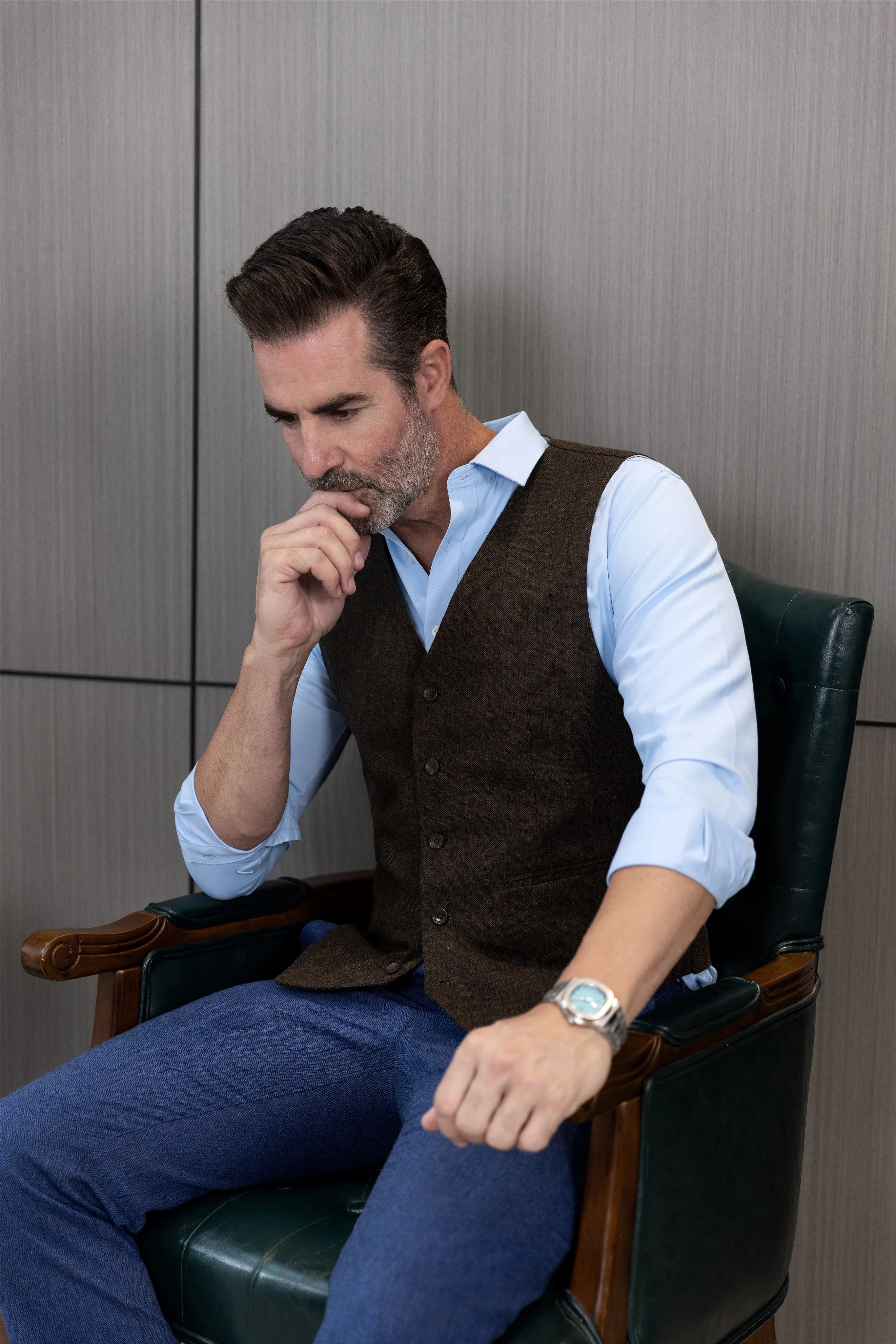 Casual Mens Classic Slim Fit Tweed V Neck Waistcoat sold by Mens Event Wear product image thumbnail 4