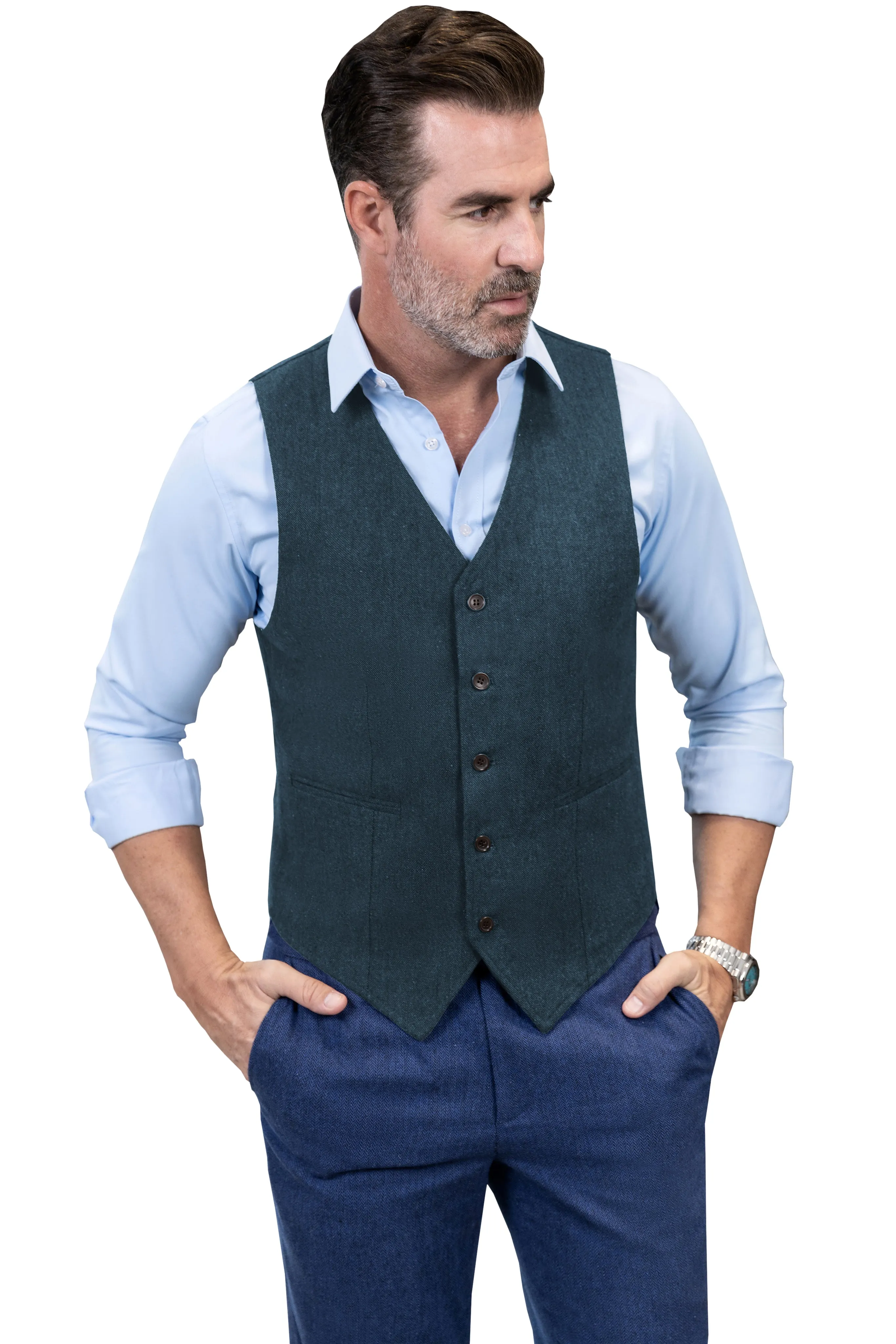 Casual Mens Classic Slim Fit Tweed V Neck Waistcoat sold by Mens Event Wear product image thumbnail 5