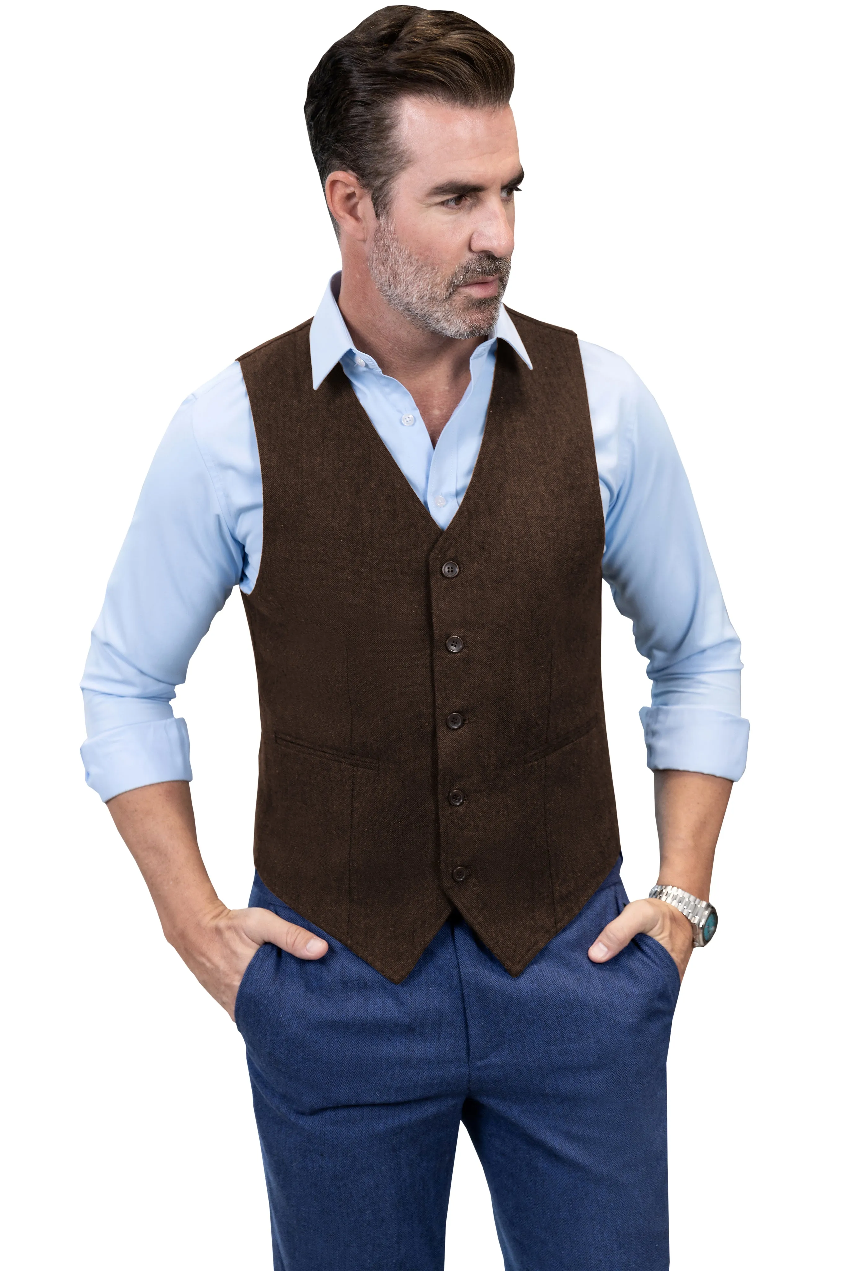 Casual Mens Classic Slim Fit Tweed V Neck Waistcoat sold by Mens Event Wear product image thumbnail 2