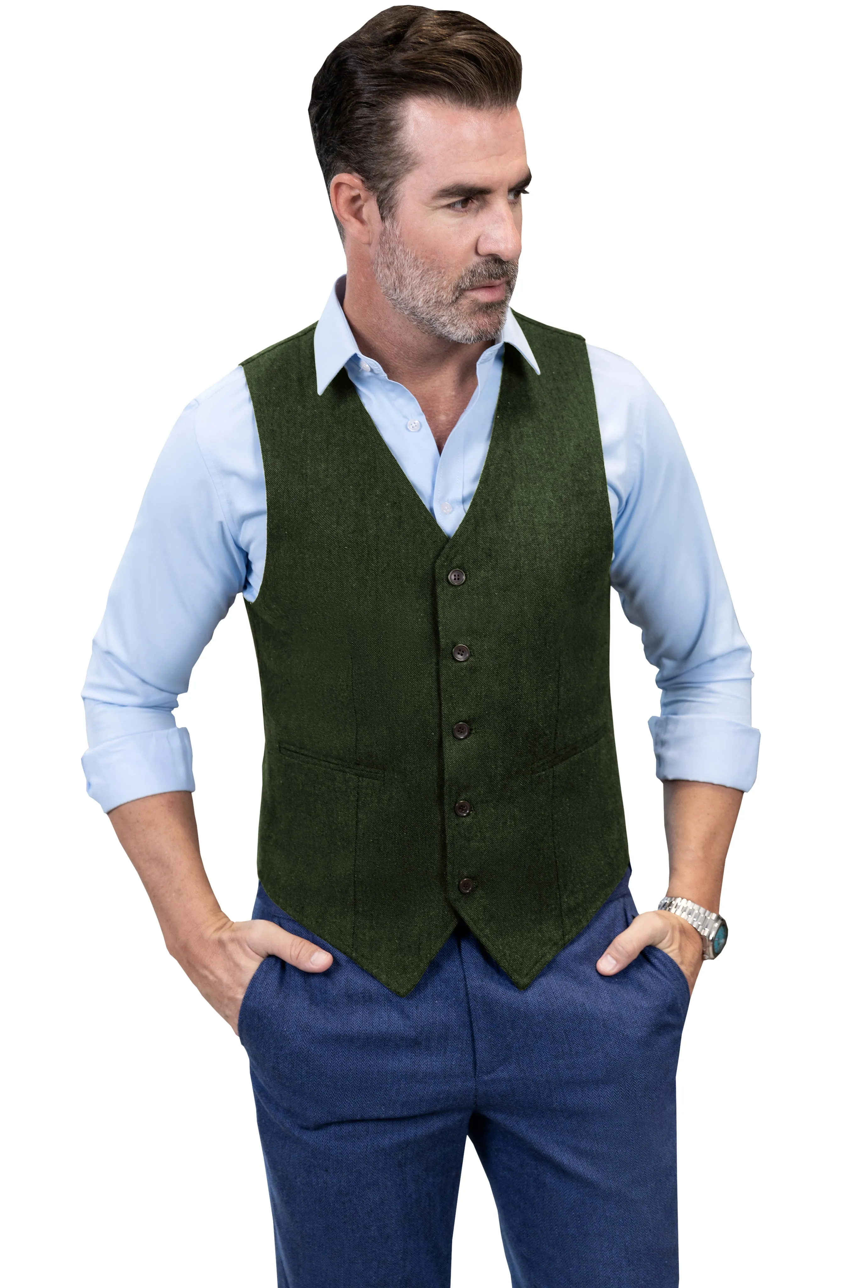 Casual Mens Classic Slim Fit Tweed V Neck Waistcoat sold by Mens Event Wear