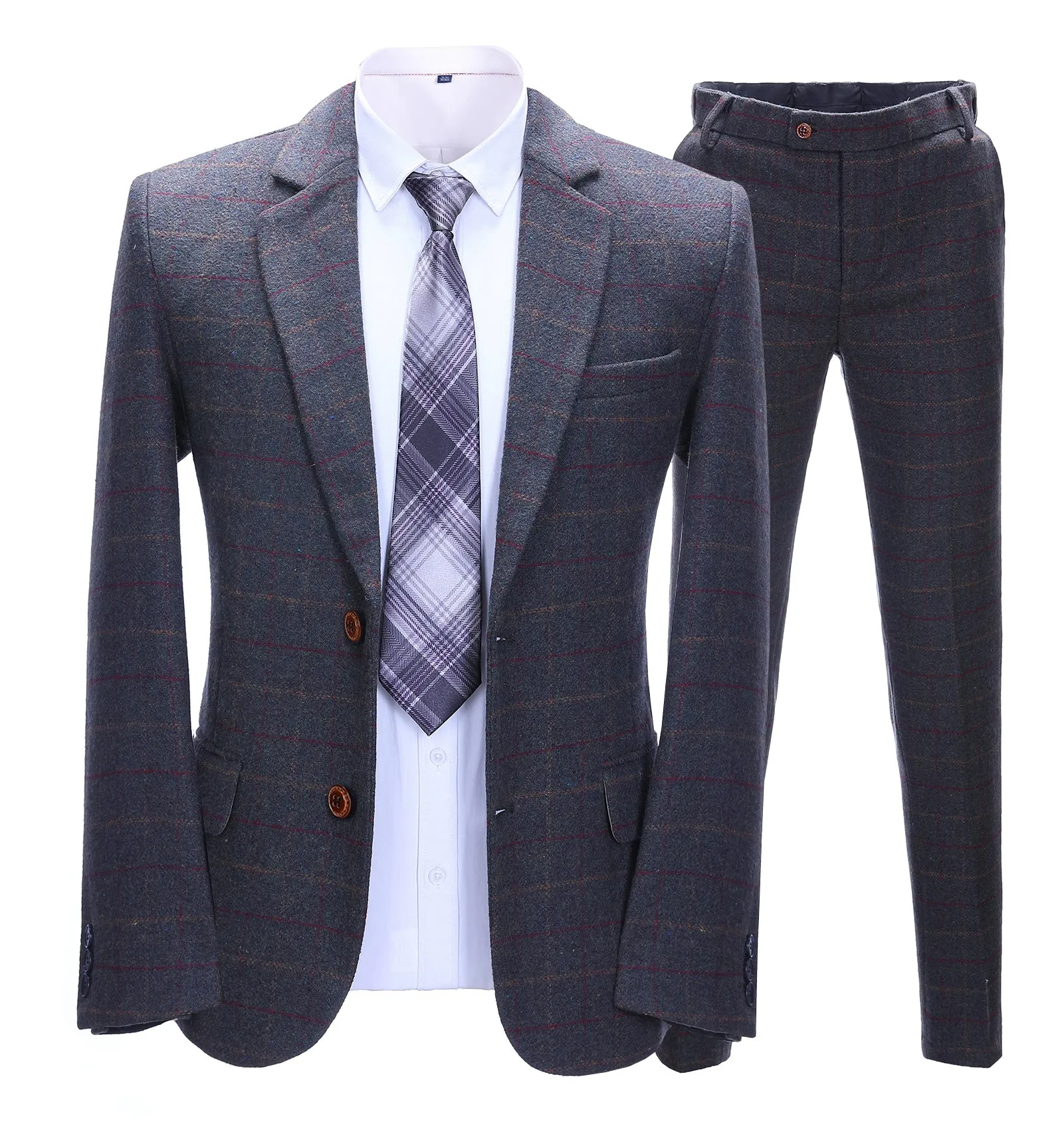 Mens Suit Business 2 Pieces Formal Dark Grey Blue Plaid Notch Lapel Tuxedos (Blazer+Pants) sold by Mens Event Wear