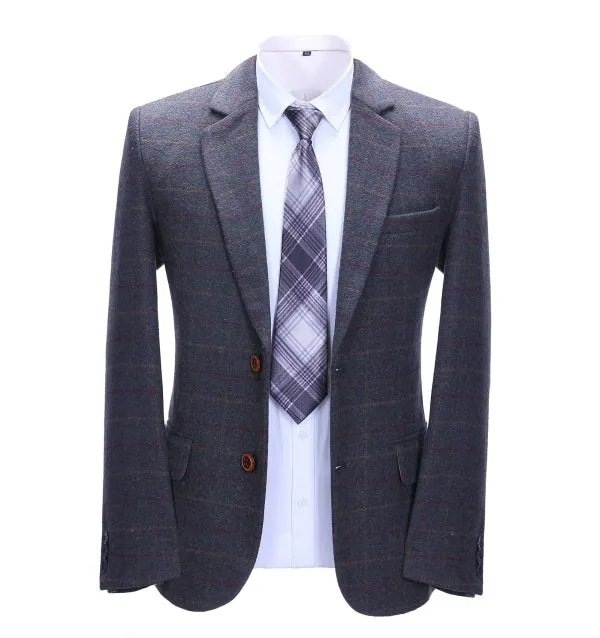 Mens Suit Business 2 Pieces Formal Dark Grey Blue Plaid Notch Lapel Tuxedos (Blazer+Pants) sold by Mens Event Wear product image thumbnail 2