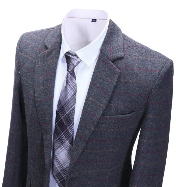 Mens Suit Business 2 Pieces Formal Dark Grey Blue Plaid Notch Lapel Tuxedos (Blazer+Pants) sold by Mens Event Wear product image thumbnail 3