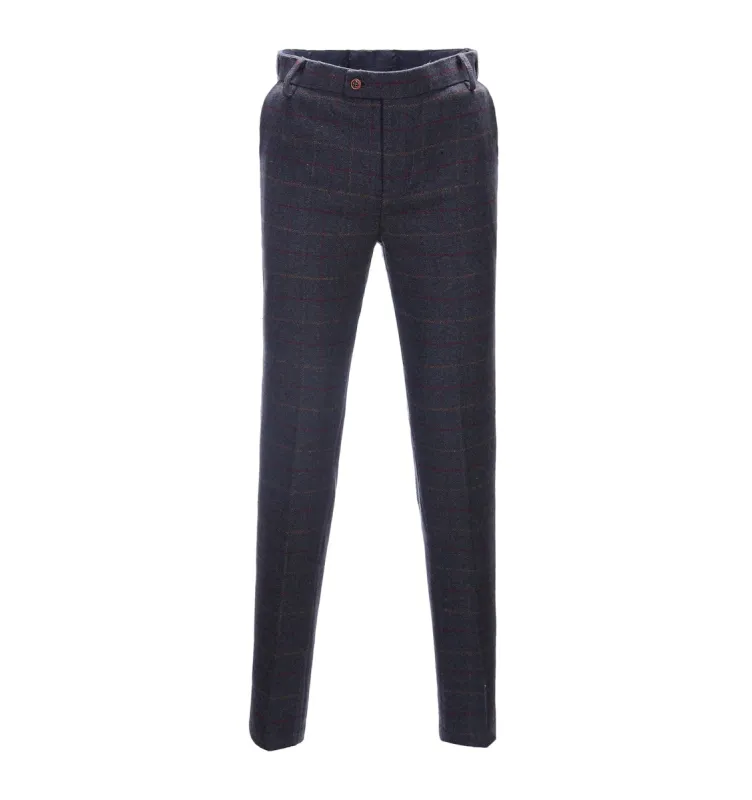Men's Casual Suit Pants Dark Grey Blue Plaid Pleat-Front Trousers sold by Mens Event Wear