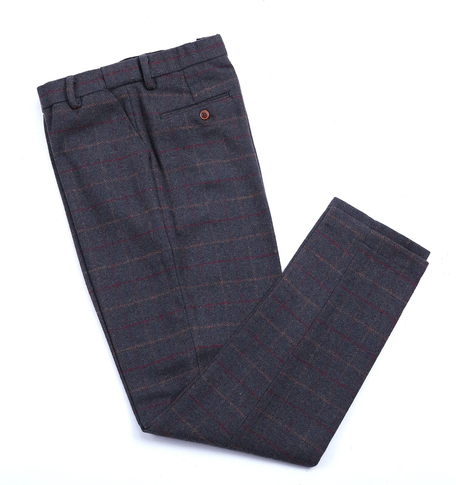 Men's Casual Suit Pants Dark Grey Blue Plaid Pleat-Front Trousers sold by Mens Event Wear product image thumbnail 3
