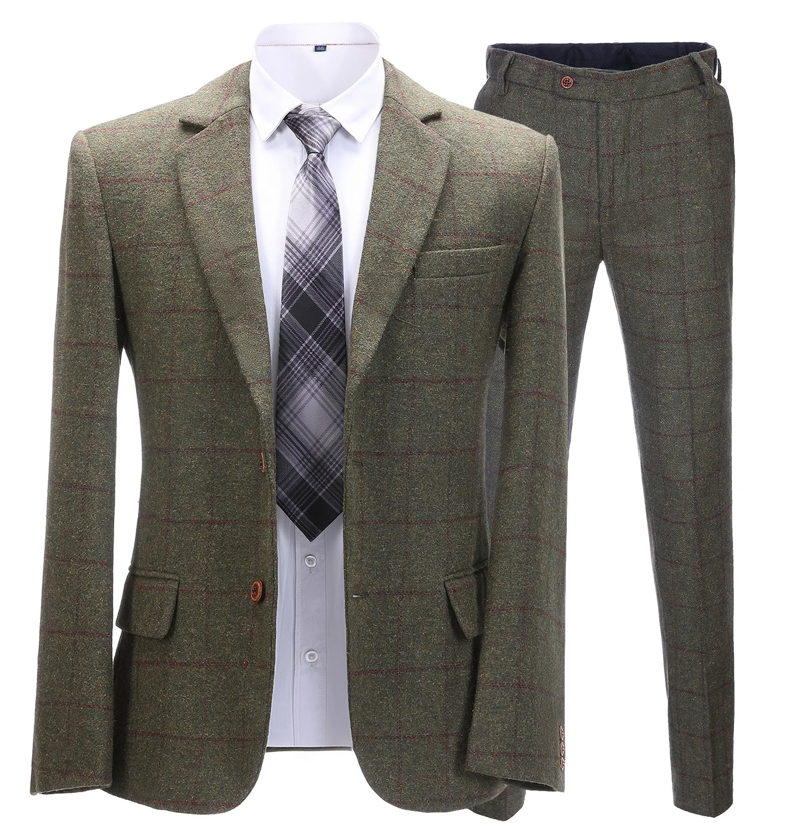 Menseventwear Men's 2 Pieces Formal Green Tweed Plaid Notch Lapel Tuxedos for Wedding(Blazer+Pants) sold by Mens Event Wear