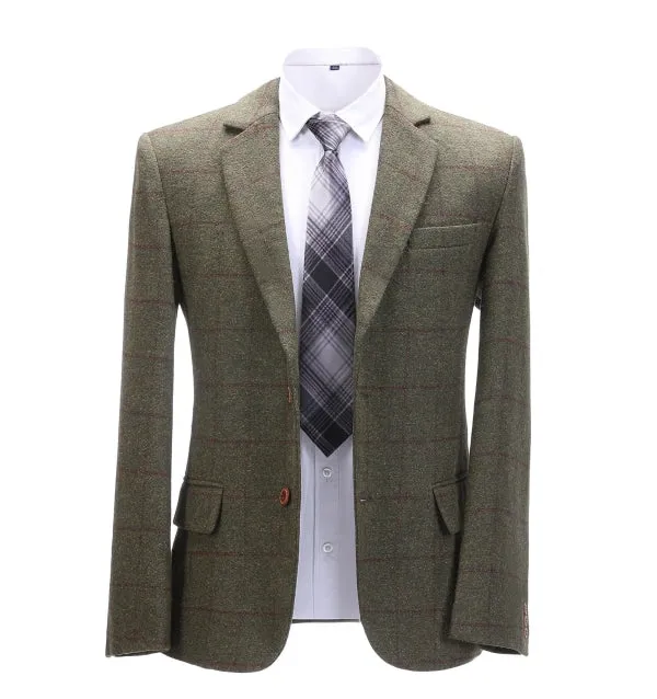 Menseventwear Men's 2 Pieces Formal Green Tweed Plaid Notch Lapel Tuxedos for Wedding(Blazer+Pants) sold by Mens Event Wear product image thumbnail 2