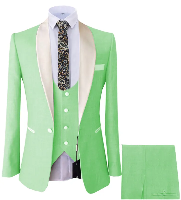 Formal 3 Pieces Mens Suit Flat Shawl Lapel Tuxedos (Blazer+vest+Pants) sold by Mens Event Wear